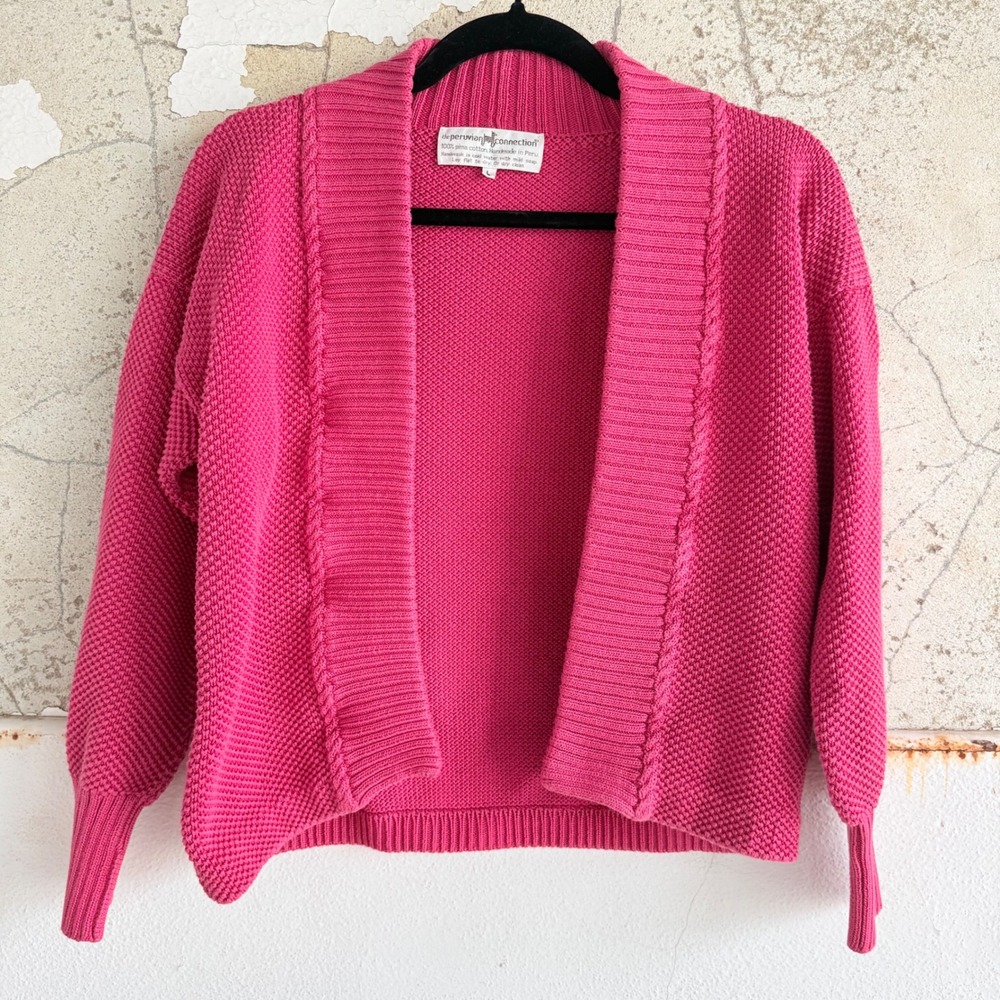 Vtg Peruvian Connection Cardigan Handmade Sweater Pima Cotton Knit Open Front L‎